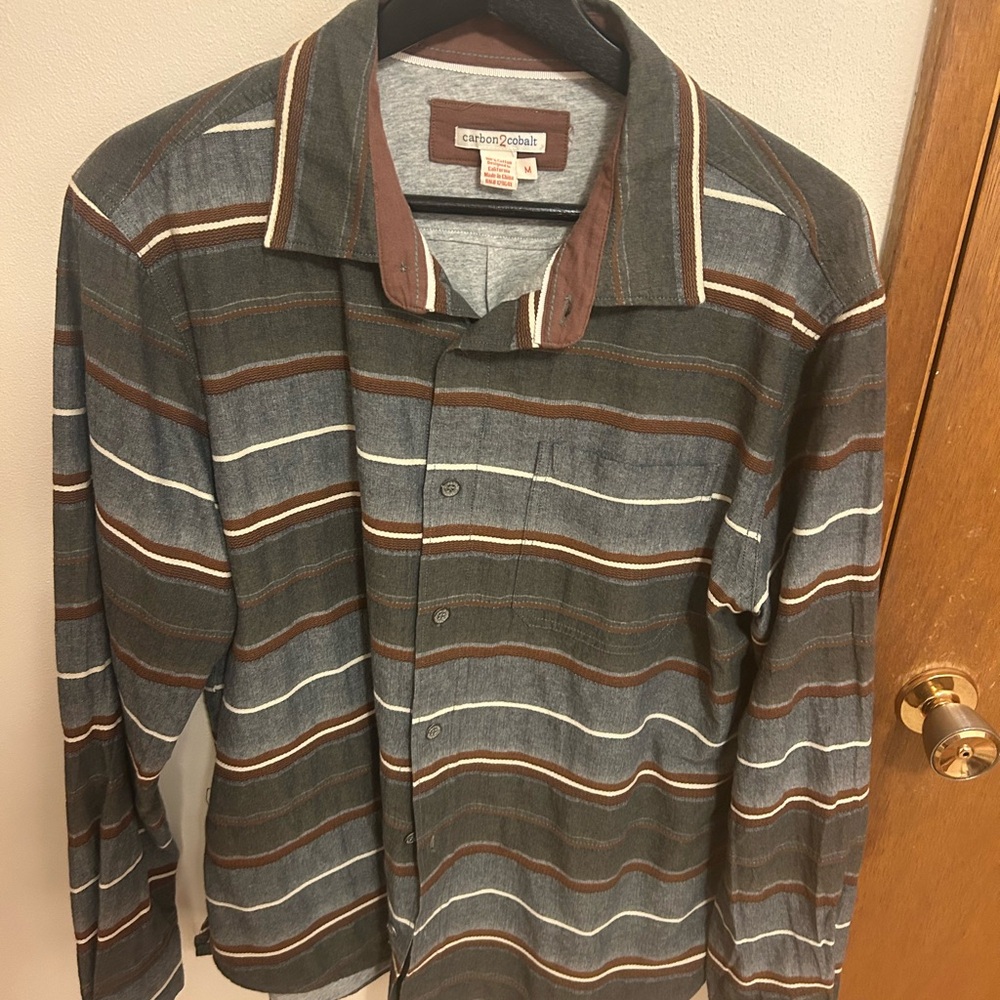 Carbon2Cobalt - Mens striped casual Button Down - Medium